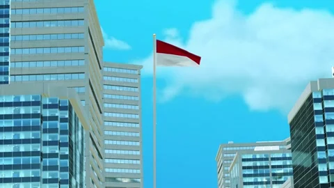 Monaco Flag 3D Render Animation with Urban Architecture and Clear Blue Sky Video stock 332887618