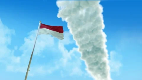 Monaco Flag 3D Render Animation on Pole with Fighter Jets Smoke Trails in Bl Stock-Footage 333229884