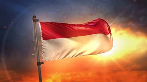 Monaco Flag Backlit At Beautiful Sunrise Loop Slow Motion 4K Stock Footage 76613813