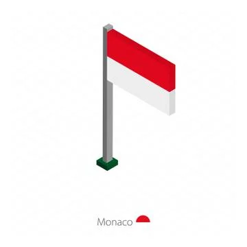 Monaco Flag on Flagpole in Isometric dimension. Stock Illustration