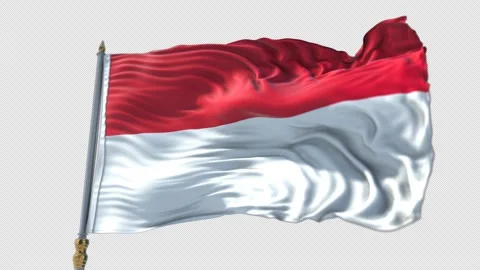 Monaco Flag on a flagpole Waving on Transparent Alpha Background Stock Footage 292141204