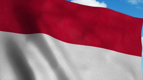 Monaco flag on a flagpole waving in the wind, blue sky background. 3d renderi Stock Illustration