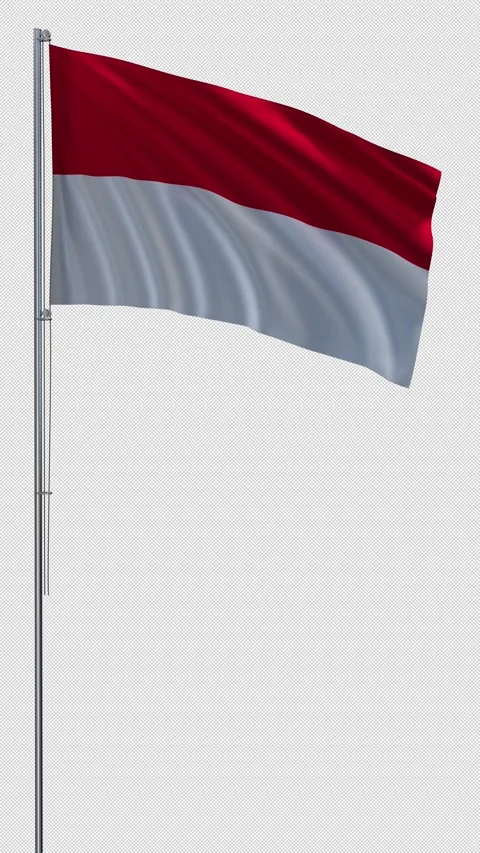 Monaco flag on metal flagpole flies in wind 3D rendering Stock Footage 331465588