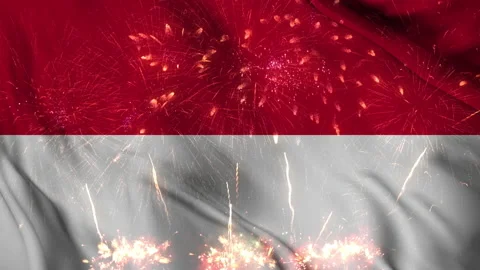 Monaco flag seamless animation with fireworks Stock Footage 218280302