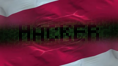 Monaco flag - Waving flag on matrix binary code background Stock Footage 321420353