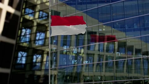Monaco Flag Waving On A Skyscraper Building Stock Footage 146152572