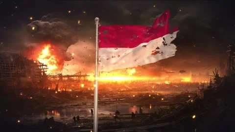 Monaco flag waving in war is torn Stock-Footage 346010178