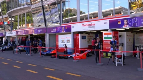 Monaco Formula One Pit Lane and Racing Garages 4K Stock Footage 334426764