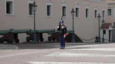 Monaco - Guardsman walks along the Princes Palace-02 Stock Footage 133356222