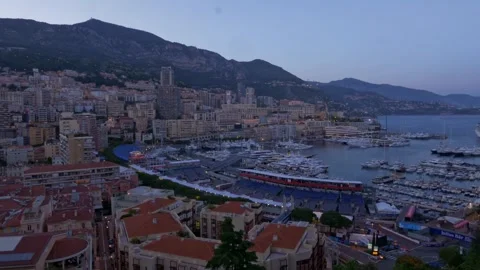 Monaco Harbor and Monte Carlo Cityscape Panorama at Sunset 4K Stock-Footage 336177773
