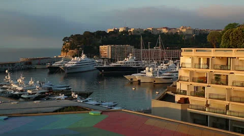 Monaco harbour after dawn 06 Stock Footage 23360356