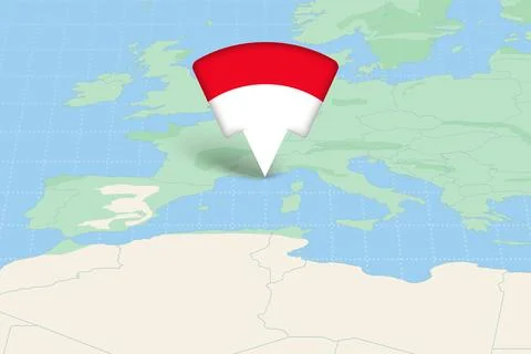 Monaco Highlighted on Europe Map with Flag Icon. 库存插图