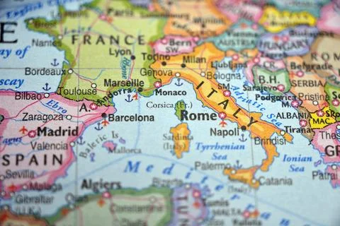 Monaco Highlighted on World Map with Soft Blur Defocused Background Minimal.. Foto stock