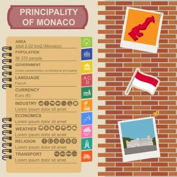 Monaco infographics, statistical data, sights Illustrazione stock