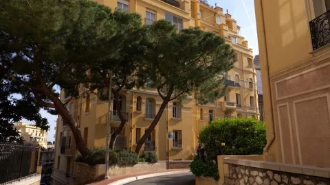 Monaco Luxury Building Facade With Trees and Blue Sky 4K 库存影片 334117281