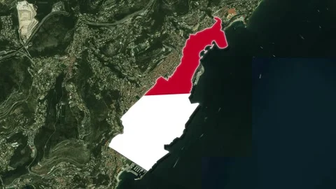 Monaco Map with flag zoom in, Map Monaco animation Stock Footage 309379771
