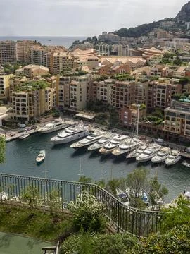 MONACO - MAY 26 2018:  View of Fontvieille Harbour (Port de Fontvieille) Stock Photos