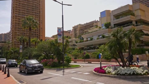 Monaco Modern Boulevard With Palm Trees and Luxury Residences 4K Видео 335625136