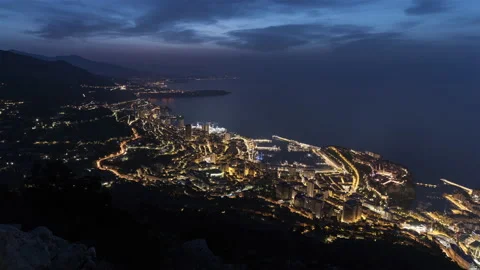 Monaco, Monaco, Timelapse - The principality of Monaco at sunrise as seen from Stock-Footage 179650108