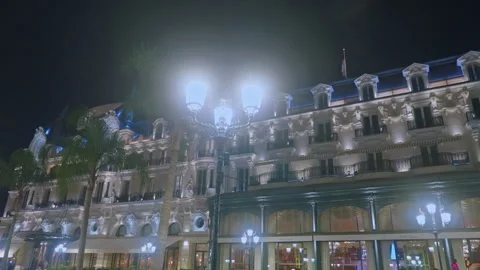 Monaco, Monte Carlo, 05 March 2025: View of the facade of the famous Paris Hotel Stock Footage 313479142