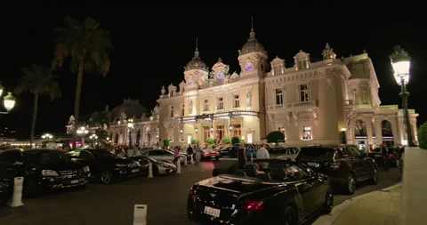 Monaco, Monte-Carlo, 21 August 2017: Casino Monte-Carlo in the night, view from Stock Footage 173321562