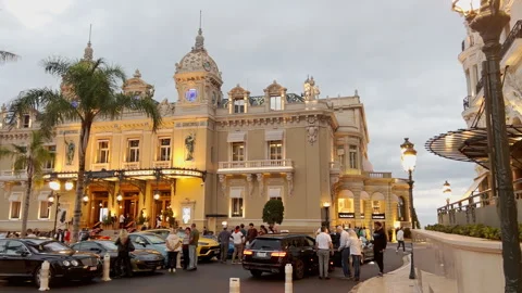 Monaco, Monte-Carlo, 21 October 2022: Square Casino Monte-Carlo at dusk, a lot Stock Footage 259237671