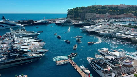 Monaco, Monte Carlo, 29 September 2022 - a lot of luxury yachts at the famous Stock Footage 260015609