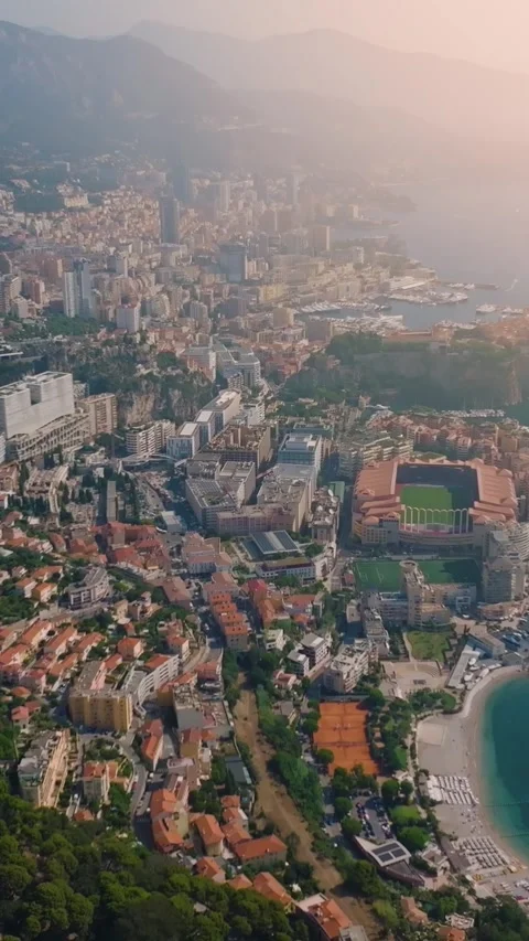 Monaco Monte Carlo aerial view with marina and cityscape. Vertical video Stock Footage 346633191