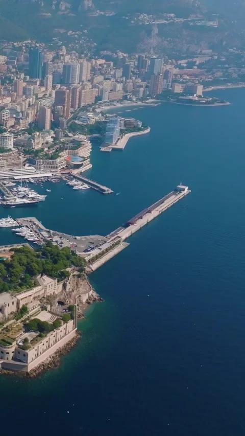 Monaco Monte Carlo aerial view with marina and cityscape. Vertical video Stock Footage 346634077