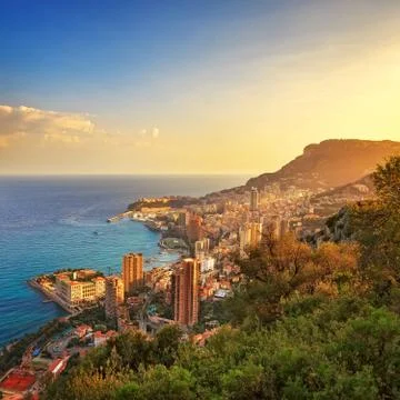 Monaco Montecarlo principality aerial view. Azure coast. France Stock Photos