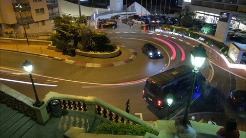Monaco Night city Monte Carlo town Cars road time-lapse Stock-Footage 112896341