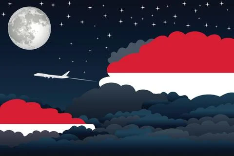 Monaco Night Clouds Airplane Vector Illustration Stock Illustration