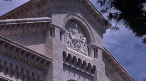 Monaco-Ville Cathedrale de Monaco Saint Nicholas Cathedral sunny day blue sky Stock Footage 67597877