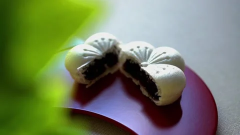 Monaka, a bean paste-filled wafer sandwich Stock Footage 322133335