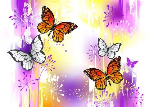 Monarch butterflies on painted background Stock Illustration