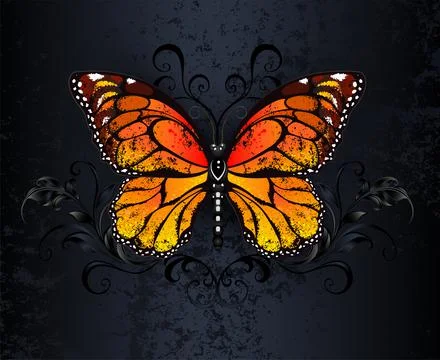 Monarch butterfly on gothic background Stock Illustration