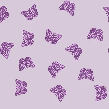 Monarch summer line vector seamless pattern Stock Illustration