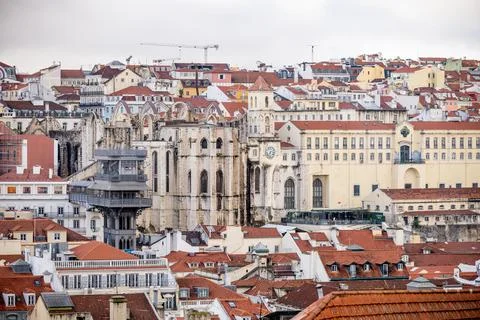 Monastery and hillside rooftops view in Alfama Lisbon Portugal Stock Photos
