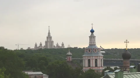 Monastery and skyscraper Stock Footage 68742055