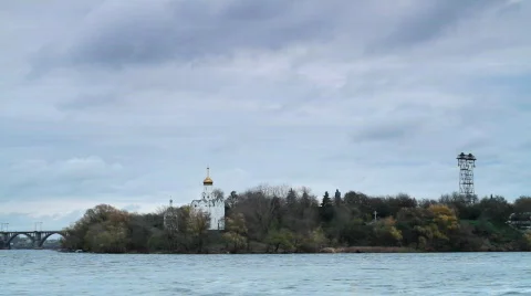 Monastery on bank of river. 動画素材 568809