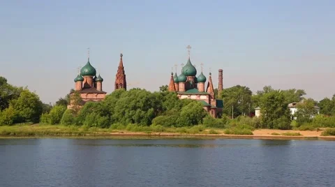Monastery on the banks of the Volga River Stock Footage 66438400
