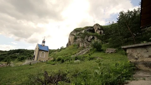 The Monastery of Buchach in the large rock Stock Footage 70153851