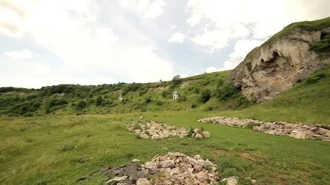 The Monastery of Buchach in the large rock Stock Footage 70153931