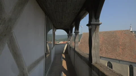 The Monastery Church seen from the Clock Tower in Sighisoara Stock Footage 54772907