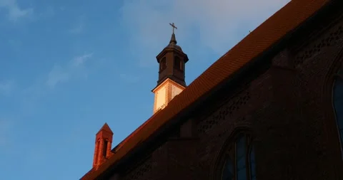 Monastery Church of St. John Tower in Evening Sunlight, Szczecin Poland Stock Footage 337418198