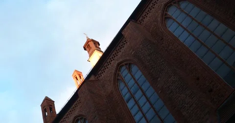 Monastery Church of St. John Tower in Evening Sunlight, Szczecin Poland Stock Footage 337670277