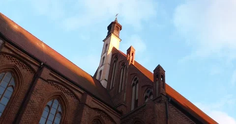 Monastery Church of St. John Tower in Evening Sunlight, Szczecin Poland Stock Footage 337670420