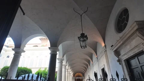 Monastery Cloister Colonnade with Stone Columns in Courtyard Slow Motion Stock Footage 341980883