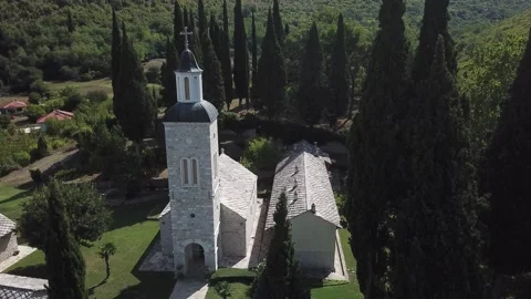 Monastery Close-Up: Tower &amp; Trees Stock Footage 304519178