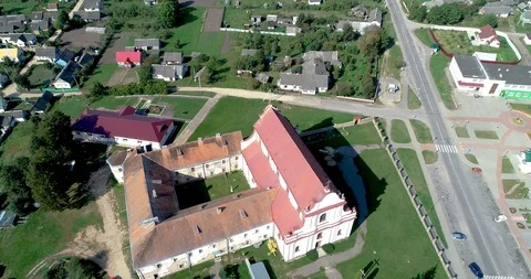 Monastery complex and church in Belarus. Aeril. 4K Stock Footage 96480955